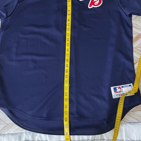 VINTAGE MAJESTIC Baseball Fan Jersey MLB Button Front Red Navy Blue Streetwear - Picture 8 of 8